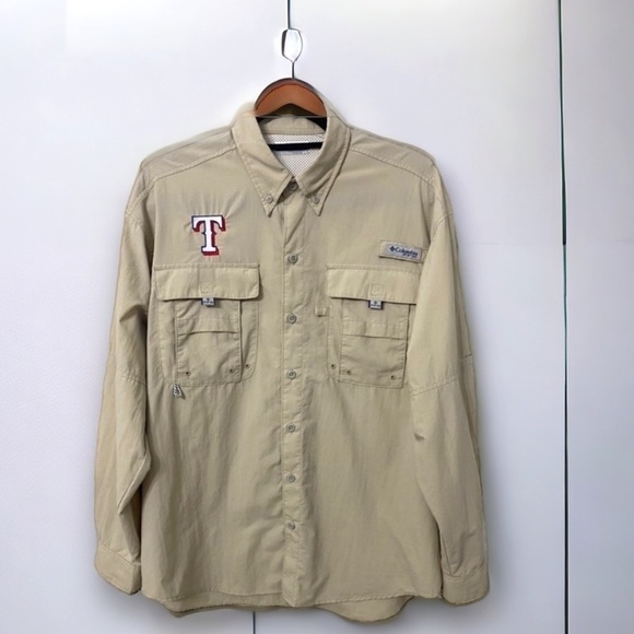 Columbia Texas Rangers Long Sleeve Button Down PFG Performance Shirt, Size Small - Picture 1 of 9